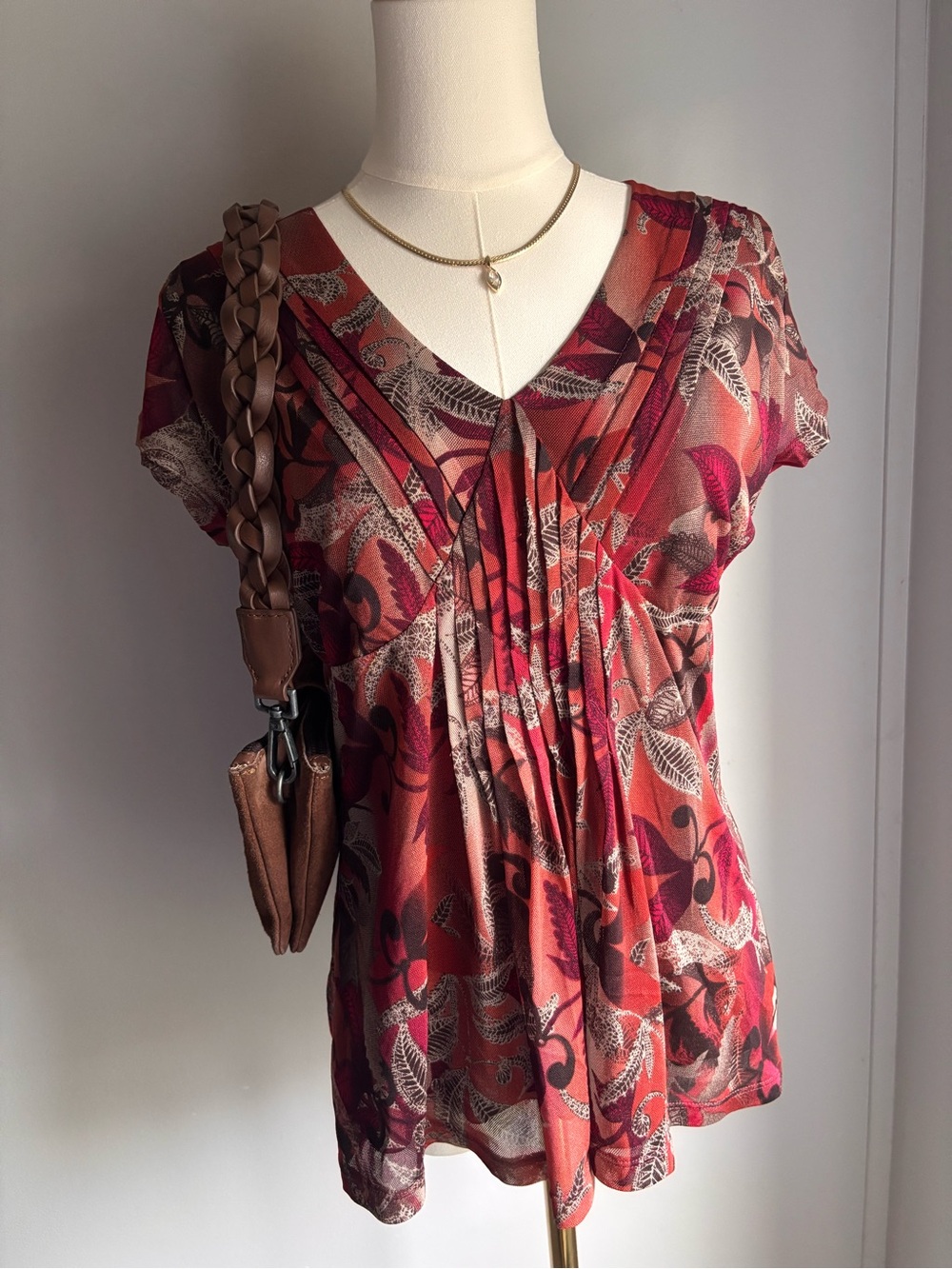 Worthington autumn Leaf-Print V-Neck Top